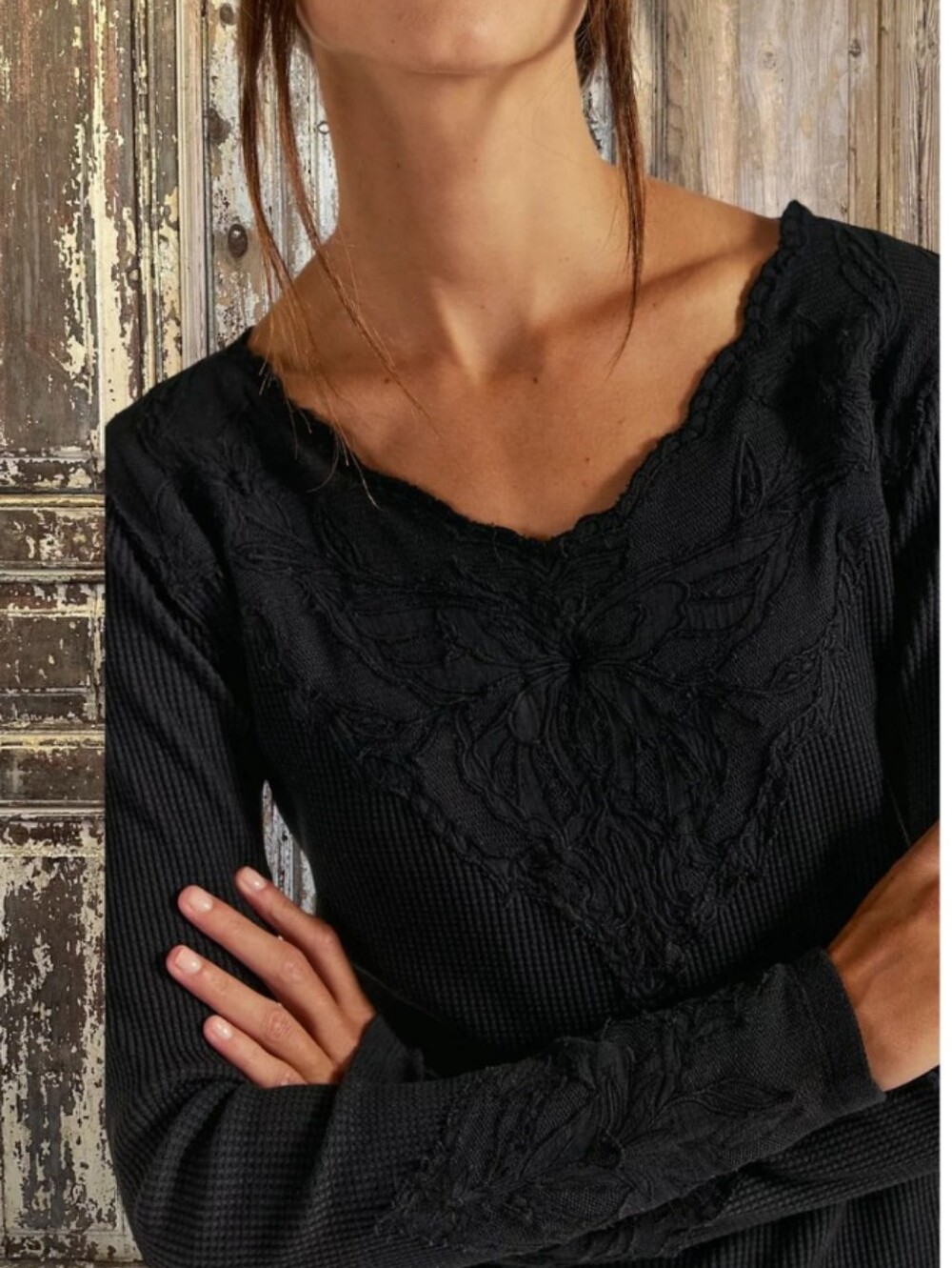 Free People Butterfly Cuff Black Thermal Long Sleeve